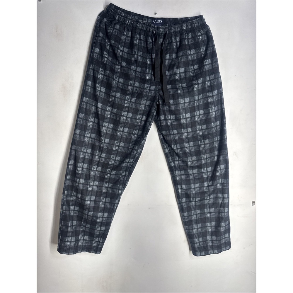 Chaps Pajama‎ Pants Men's L Gray/White/Plaid Fleece